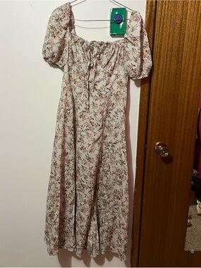 SHEIN Cream Maxi Dress with Brown Floral Print